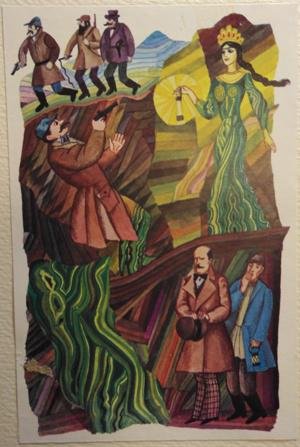 Иллюстрация к сказу П. Бажова «Приказчиковы подошвы» 1976-77 г. Диодоров Борис Аркадьевич.